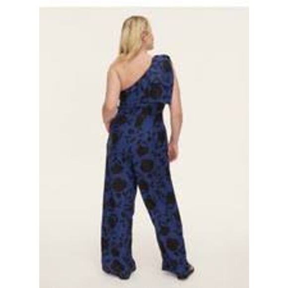 NEW RARE Floral Blue Black One Shoulder Party Cocktail Event Jumpsuit - Picture 6 of 8
